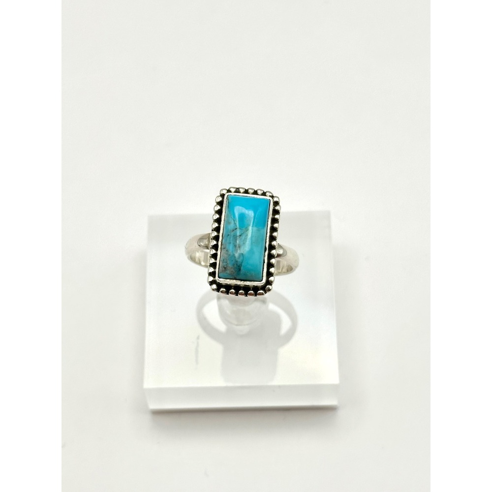 Turquoise Bar Sterling Silver Handmade Ring‎ Size 7.75